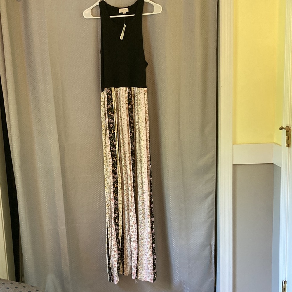 Loft black and floral sleeveless maxi dress. New with tags.